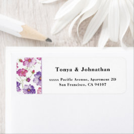 Elegant Pink Paars Floral Wedding Return Address Etiket