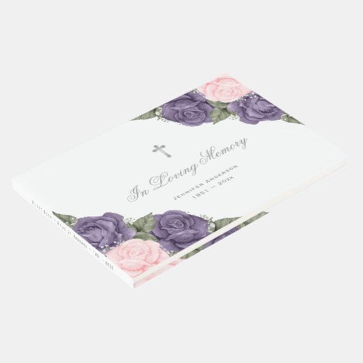Elegant Pink Paars Silver Floral Memorial Funeral Gastenboek (Hoek)