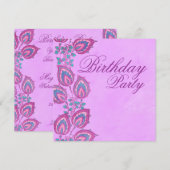 Elegant Pink & Paarse Floral Birthday Uitnodiging (Voorkant / Achterkant)