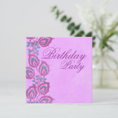 Elegant Pink & Paarse Floral Birthday Uitnodiging (Staand voorkant)
