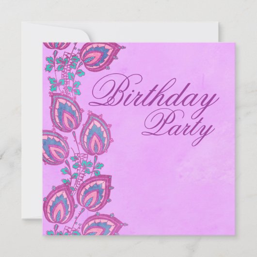 Elegant Pink & Paarse Floral Birthday Uitnodiging (Voorkant)
