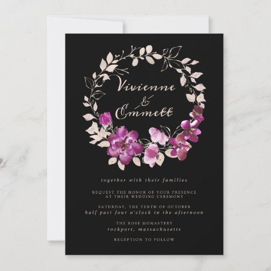 Elegant Pink Paarse Floral Wedding Kaart (Voorkant)