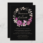 Elegant Pink Paarse Floral Wedding Kaart (Voorkant / Achterkant)