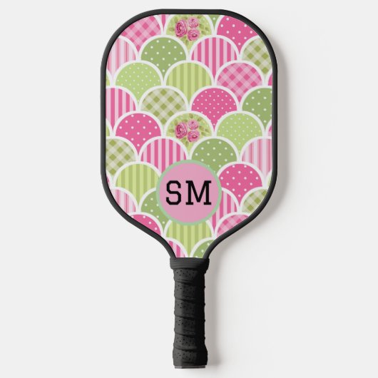Elegant Pink Pastel Monogram Pattern For Her Pickleball Paddle (Voorkant)