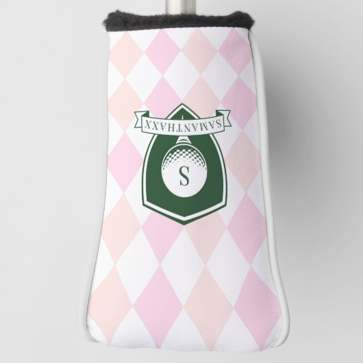 Elegant Pink Pattern Green Golfer Name Monogram Golfheadcover (Draai 90)