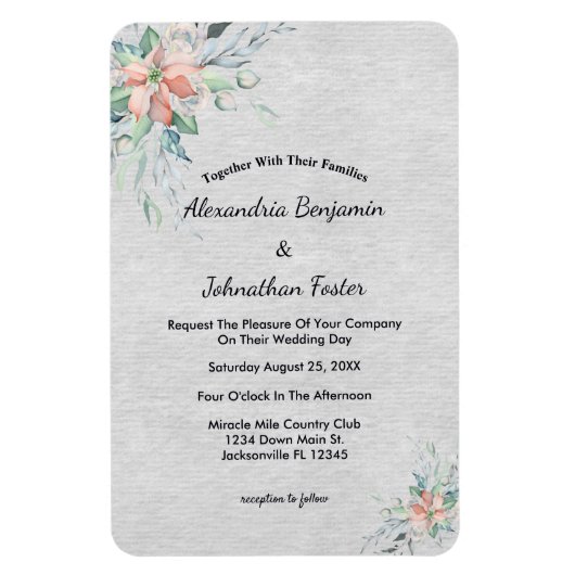 Elegant Pink Peach Flowers Bouquet Wedding Magneet (Verticaal)