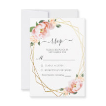 Elegant Pink Peach Peony Gold Geometric Wedding