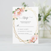 Elegant Pink Peach Peony Gold Geometric Wedding RSVP Kaartje (Staand voorkant)