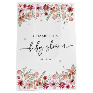Elegant Pink Peach Wildflower Baby shower Medium Cadeauzakje