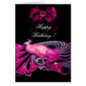 ELEGANT PINK PEACOCK, BOW, GEM STONE, Happy Birthd (Voorkant)