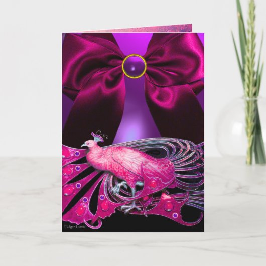 ELEGANT PINK PEACOCK, GEMSTONE FUCHSIA BOW Easter Feestdagen Kaart (Voorkant)