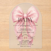 Elegant Pink Pearl Bow Baby Shower Acryl Uitnodigingen (Voorkant)
