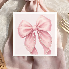 Elegant Pink Pearl Bow Baby Shower Servet