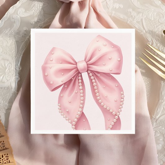 Elegant Pink Pearl Bow Baby Shower Servet