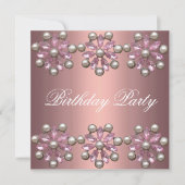 Elegant Pink Pearl & Gem Birthday Uitnodiging (Voorkant)