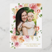 Elegant Pink Peonies 2 Foto Moederdag Folie Feestdagenkaart (Voorkant)