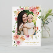 Elegant Pink Peonies 2 Foto Moederdag Folie Feestdagenkaart (Staand Voorkant)