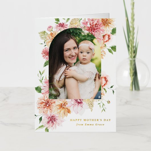 Elegant Pink Peonies 2 Foto Moederdag Folie Feestdagenkaart (Voorkant)