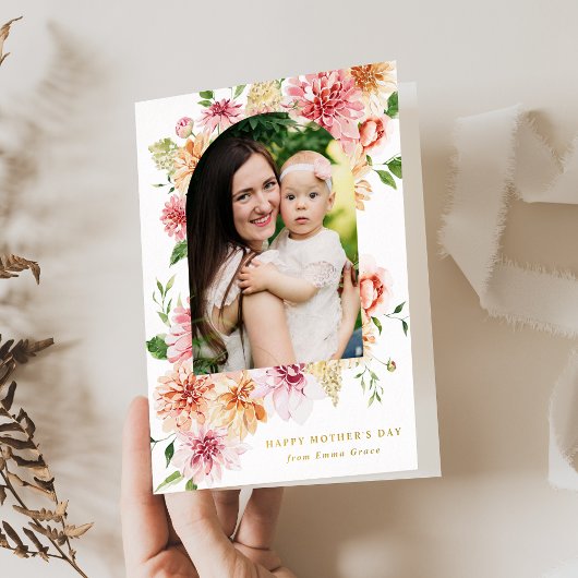 Elegant Pink Peonies 2 Foto Moederdag Folie Feestdagenkaart