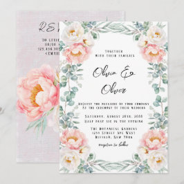 Elegant Pink Peonies en Eucalyptus Wedding Kaart