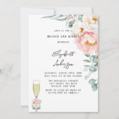 Elegant Pink Peonies Eucalyptus Brunch en Bubble Kaart (Voorkant)