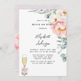 Elegant Pink Peonies Eucalyptus Brunch en Bubble Kaart
