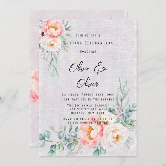 Elegant Pink Peonies Eucalyptus Weddenschap Kaart (Voorkant / Achterkant)