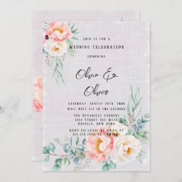 Elegant Pink Peonies Eucalyptus Weddenschap Kaart