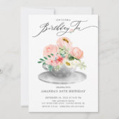 Elegant Pink Peonies Floral Birthday Tea Kaart (Voorkant)
