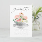 Elegant Pink Peonies Floral Birthday Tea Kaart (Staand voorkant)