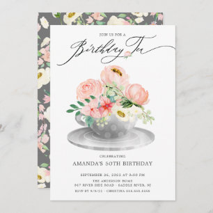 Elegant Pink Peonies Floral Birthday Tea Kaart