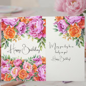 Elegant Pink Peonies Floral Happy Birthday Card Kaart