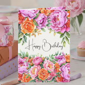 Elegant Pink Peonies Floral Happy Birthday Card Kaart