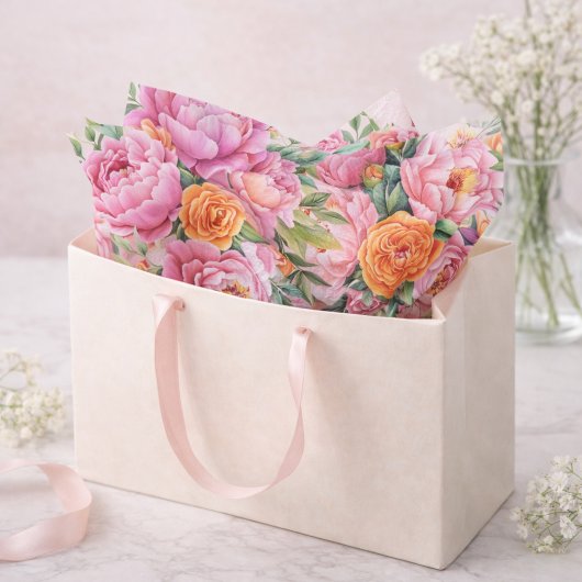 Elegant Pink Peonies Flower Tissue Paper Tissuepapier