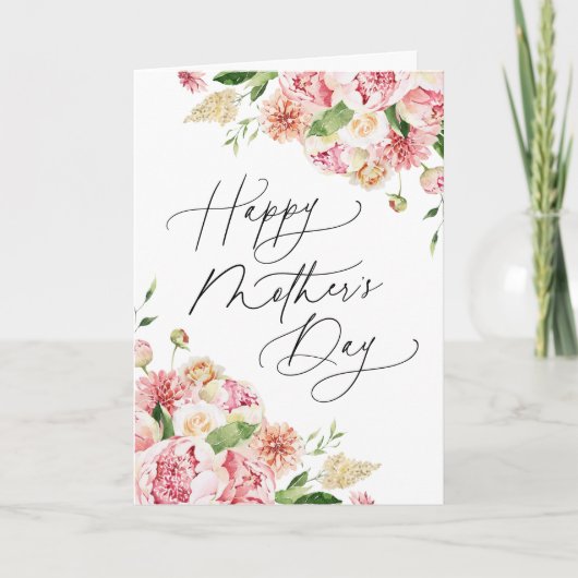 Elegant Pink Peonies Foto Moederdag Feestdagen Kaart (Voorkant)