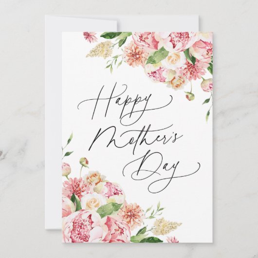 Elegant Pink Peonies Foto Moederdag Feestdagenkaart (Voorkant)