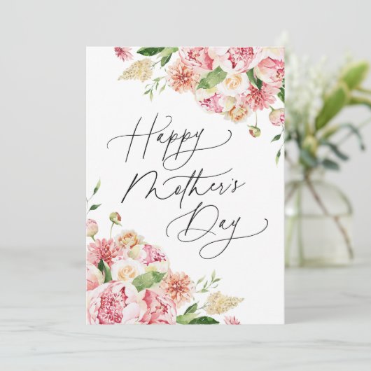 Elegant Pink Peonies Foto Moederdag Feestdagenkaart (Staand voorkant)