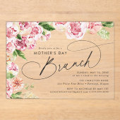Elegant Pink Peonies Moederdag Brunch Acryl Uitnodigingen (Voorkant)