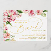 Elegant Pink Peonies Moederdag Brunch Folie Uitnodiging (Voorkant)