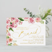 Elegant Pink Peonies Moederdag Brunch Folie Uitnodiging (Staand Voorkant)