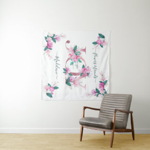Elegant Pink Peonies Waterverf Joy Letters Wandkleed