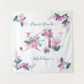 Elegant Pink Peonies Waterverf Joy Letters Wandkleed (Voorkant)