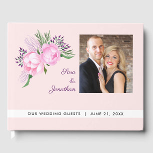 Elegant Pink Peonies Waterverf Wedding Gastenboek