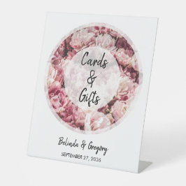 Elegant Pink Peonies Wedding Cards & Gifts Reclamebord Met Voetstuk