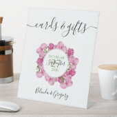 Elegant Pink Peonies Wedding Cards & Gifts Reclamebord Met Voetstuk (Insitu)