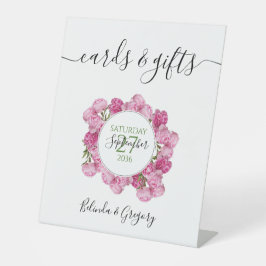 Elegant Pink Peonies Wedding Cards & Gifts Reclamebord Met Voetstuk