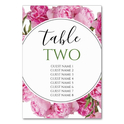 Elegant Pink Peonies Wedding Guest Names Kaart (Voorkant)