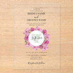 Elegant Pink Peonies Wedding Invitations Acryl Uitnodigingen<br><div class="desc">Dit ontwerp is voorzien van elegante roze pony-bloemen. De roze roze pinda's creëer een groot lijst rond de trouwdatum. De roze tinten van de perenbloemen en de groene creëer en elegante roestrijke tuintuin voelen zich. Aan de achterkant staat de pony floral wreath die de trouwdatum omcirkelt. Elegant huwelijksuitnodigingsontwerp met moderne...</div>