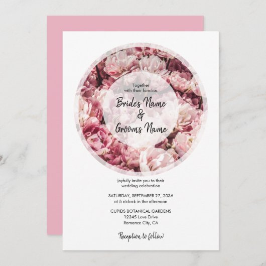 Elegant Pink Peonies Wedding Invitations Kaart (Voorkant / Achterkant)