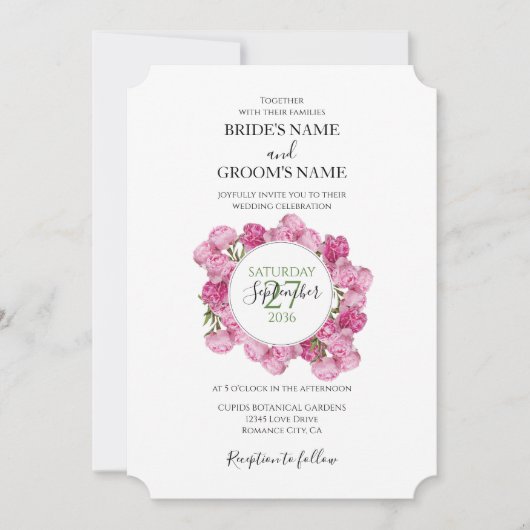 Elegant Pink Peonies Wedding Invitations Kaart (Voorkant)